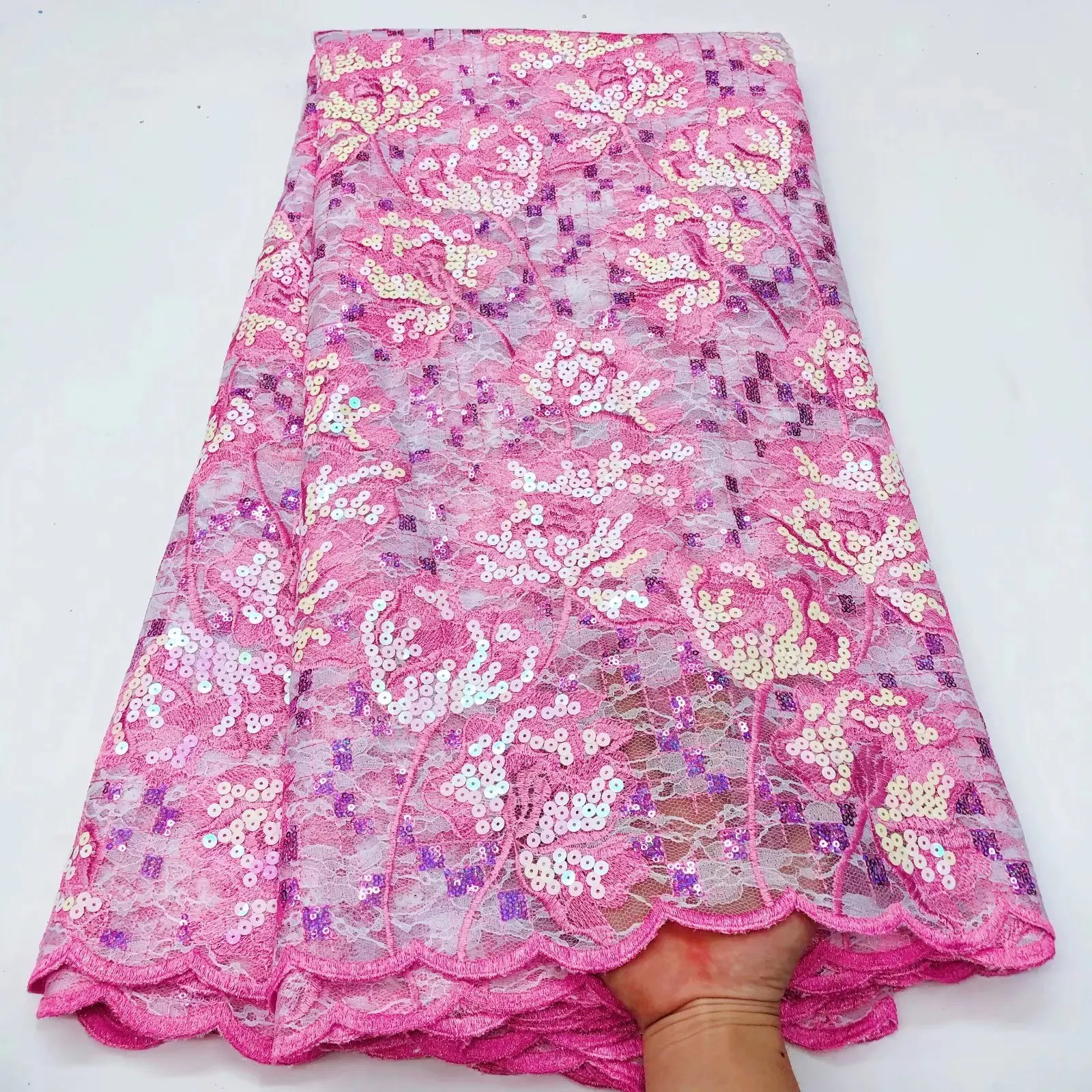 

African Lace Fabric 2022 High Quality Elegant Nigerian Sequins Net Embroidered French Tulle Lace Fabric For Sew Clothes