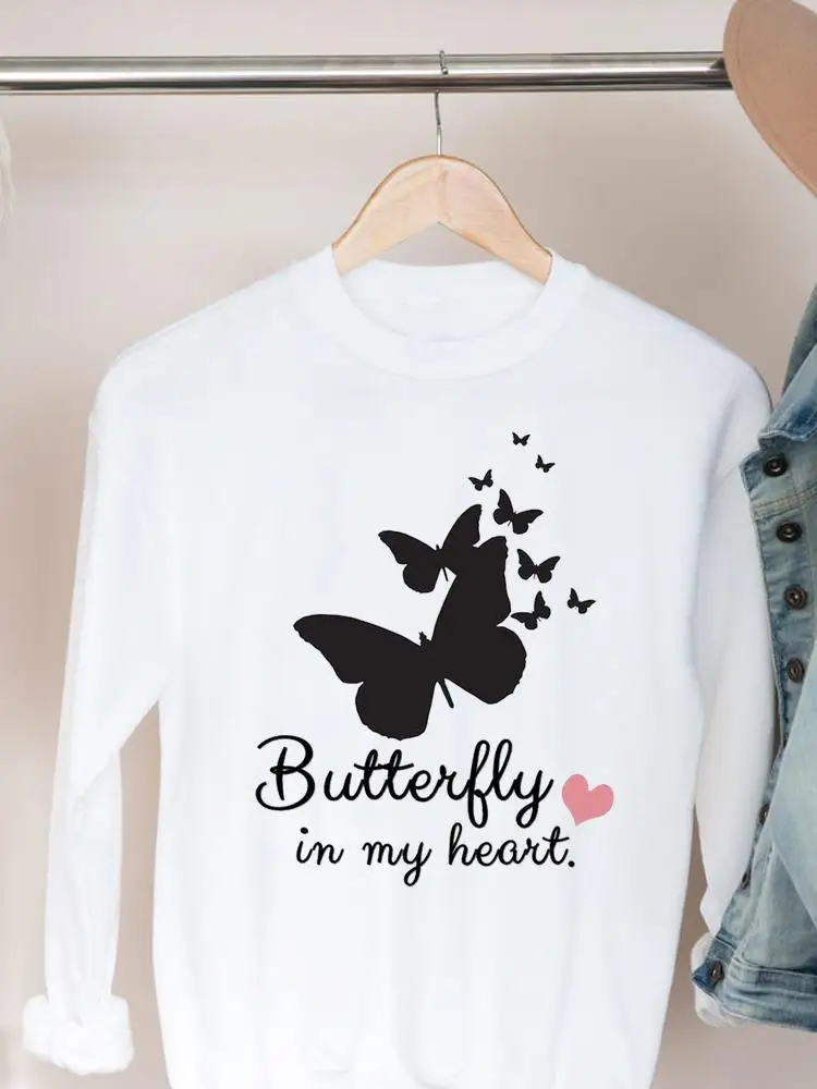 

Свитшот женский с графическим принтом, пуловер с надписью и бабочкой, повседневная одежда для путешествий, осень-весна