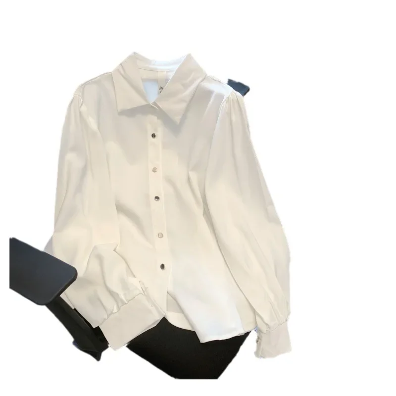 Осень 2023 новая винтажная простая однотонная свободная белая рубашка с длинными