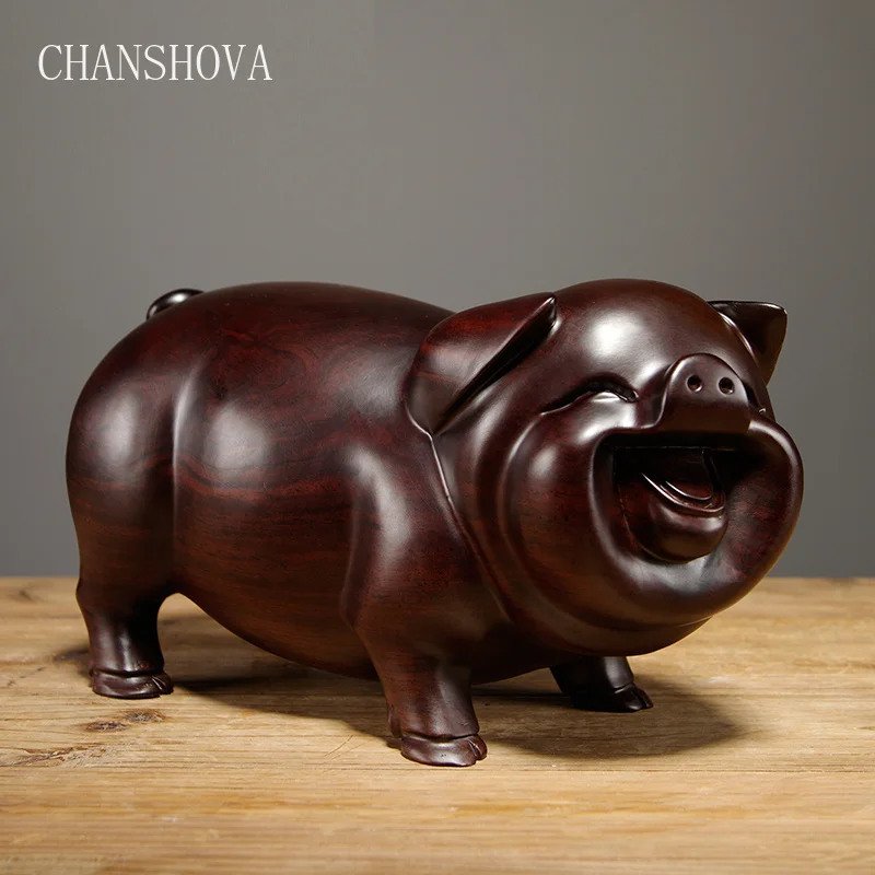 

CHANSHOVA Chinese wood carving pig ornaments solid wood pig animal wood crafts home decorations jewelry desk ornaments Mascot