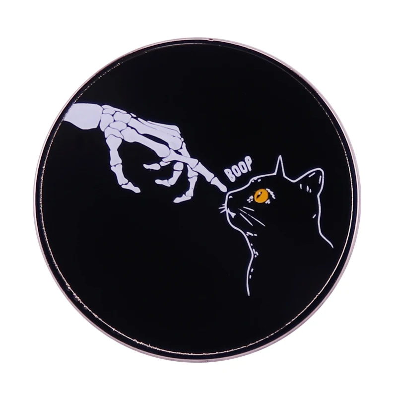 

Boop Cat Getting Nose Poked Kitty Lover Until Death Skeleton Enamel Brooch Pin Lapel Metal Pins Brooches Badges Accessories