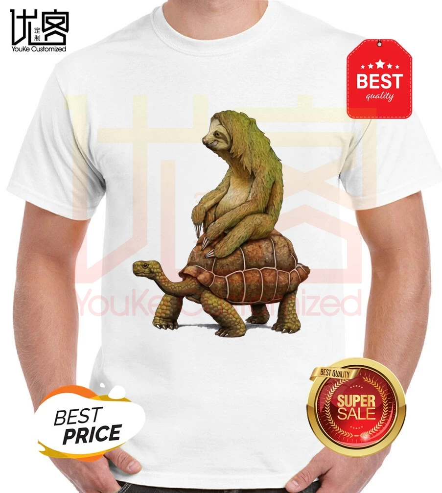 

Teeheart-Men-T-Shirts-Funny-speed-is-relative-sloth-on-tortoise-Design-Short-Sleeve-Casual-Tops