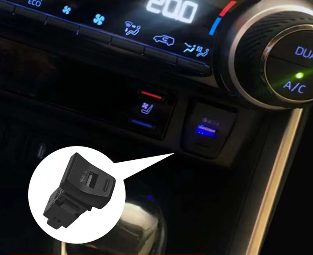 Автомобильное зарядное устройство QC3.0 с центральным контролем положения для Toyota