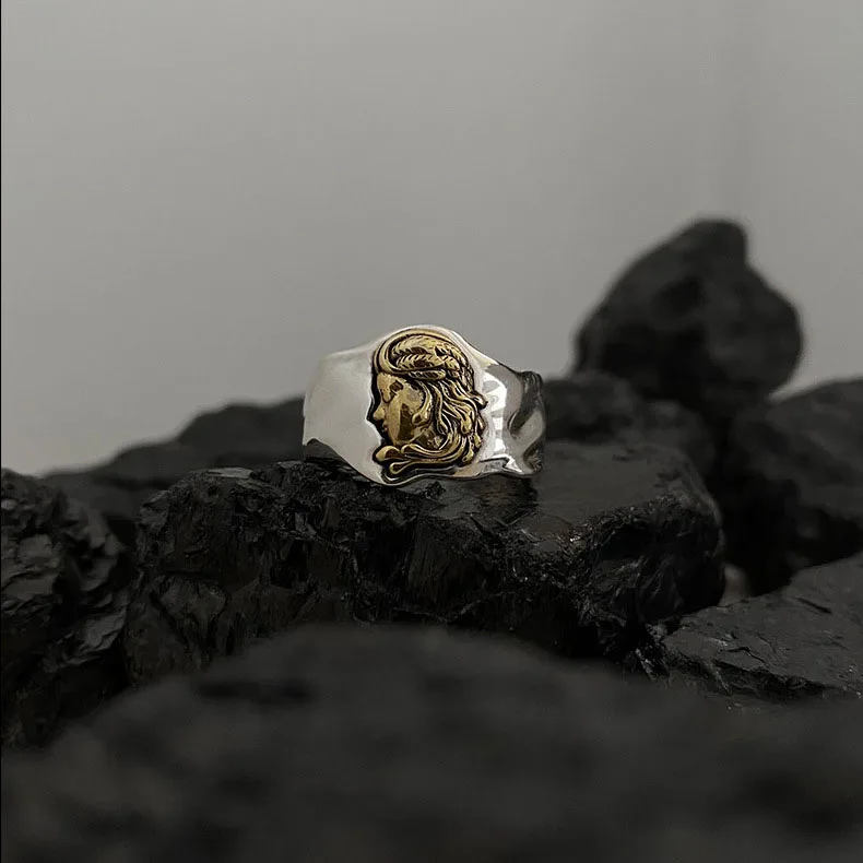 

Punk Hip-hop Personality Design Silver Color Human Face Rings For Women Fashion Jewelry Gift