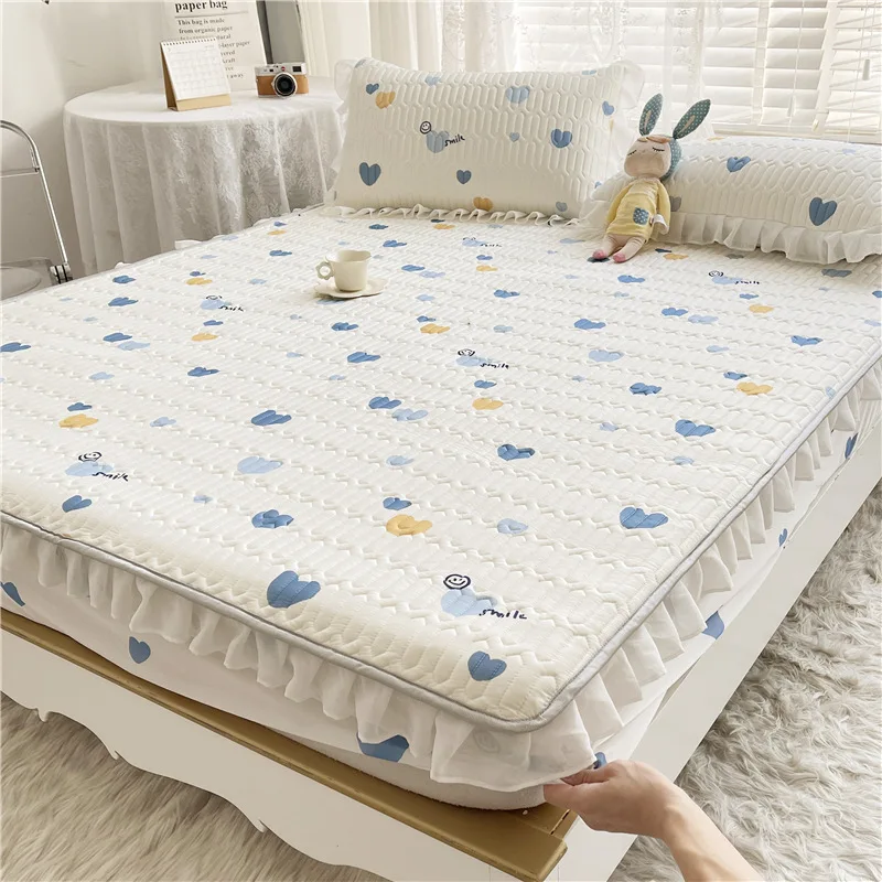 

Набор из трех предметов с латексным ковриком для лета, кружевной коврик из вискозы, простыня, юбка, нескользящий защитный наматрасник с фиксированным покрытием