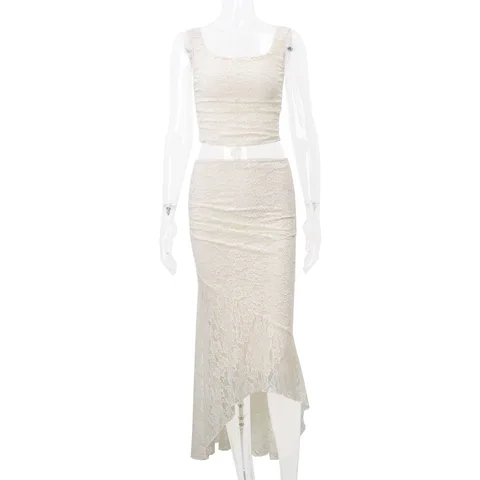Gtpdpllt элегантный кружевной комплект из двух предметов, Женская Асимметричная длинная юбка и корсет, топ, облегающее платье во французском стиле, подходящие комплекты