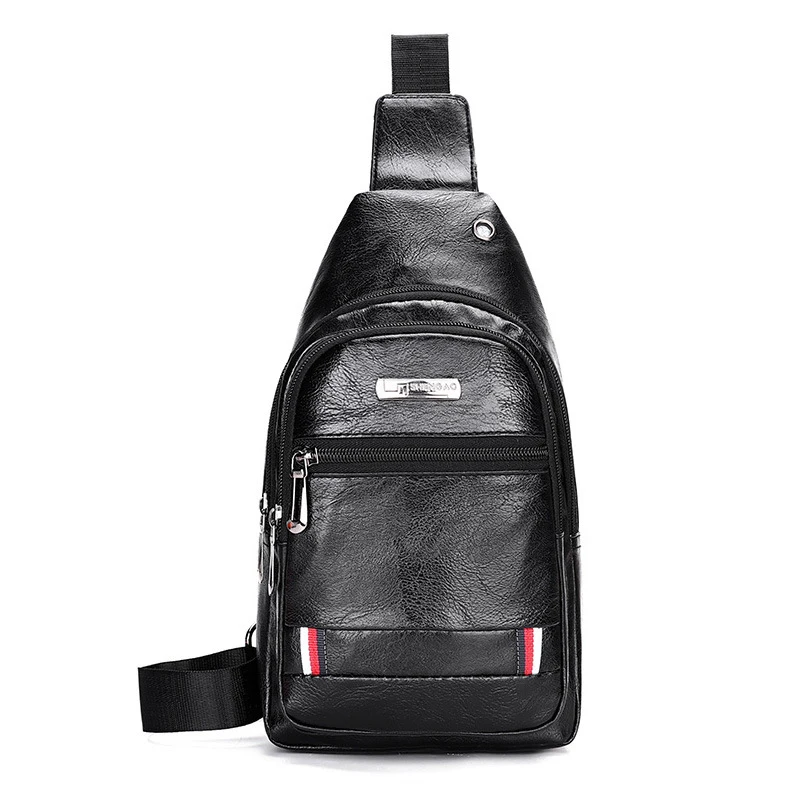 Мужская нагрудная сумка из ПУ кожи с USB-зарядкой