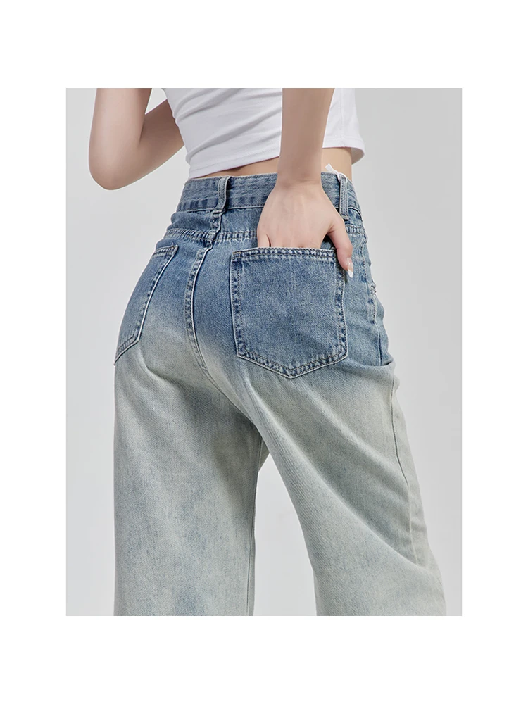 

Женские джинсовые брюки Y2K, весна-осень 2023, с высокой талией, в стиле пэчворк, винтажные джинсы, уличная одежда, прямые брюки