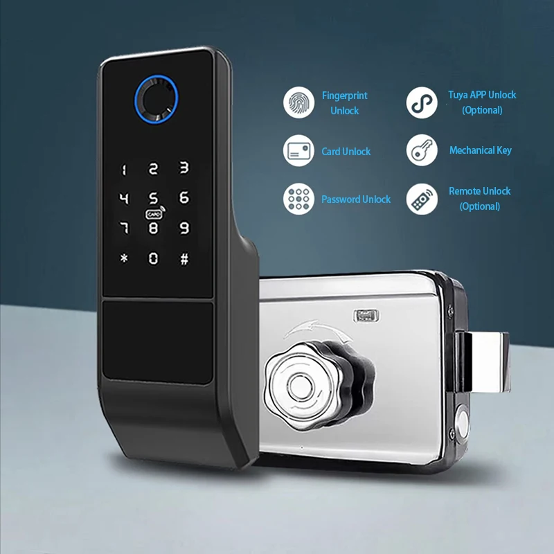 

Waterproof Outdoor Smart IP65 Fingerprint Door Lock Digital IC Card Rim Electronic Motise WiFi Knob