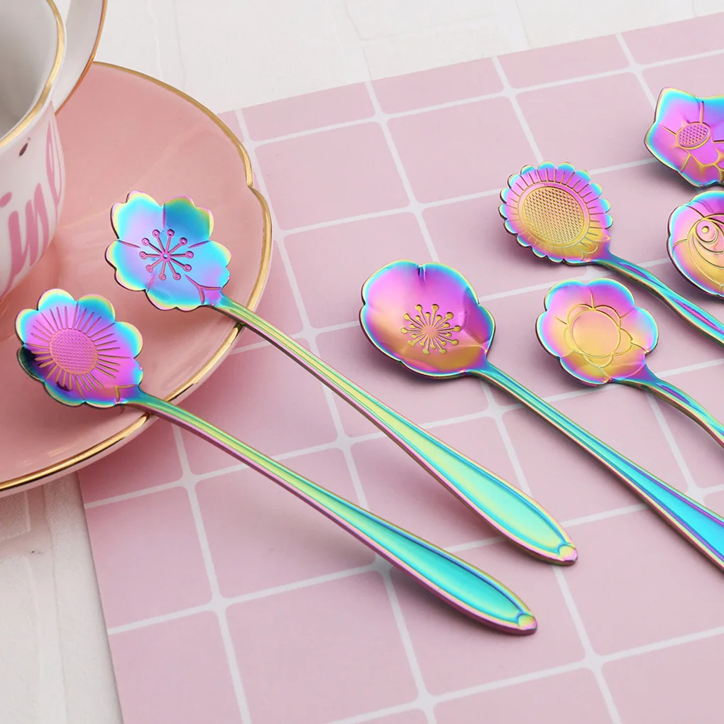 

Pack of 8 Teaspoon Set Stainless Steel Coffee Spoon Flower-shaped Beverage Stirring Mixing Scoop for Christmas New Year Birthday