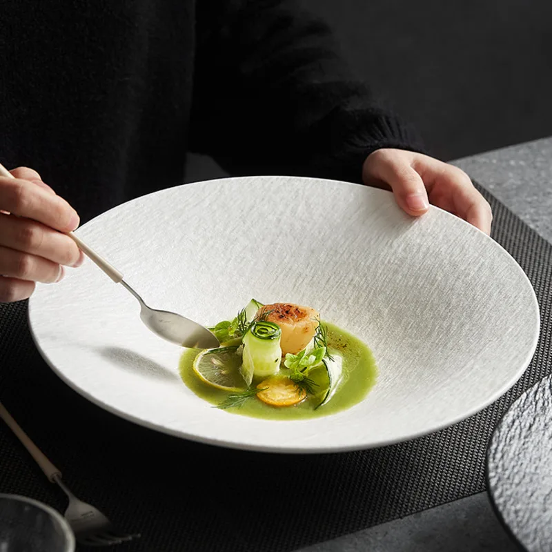 

Nordic White Advanced Sense Dinner Plate Frosted French Ceramic Tableware Western Food Straw Hat Plate Hotel Tableware