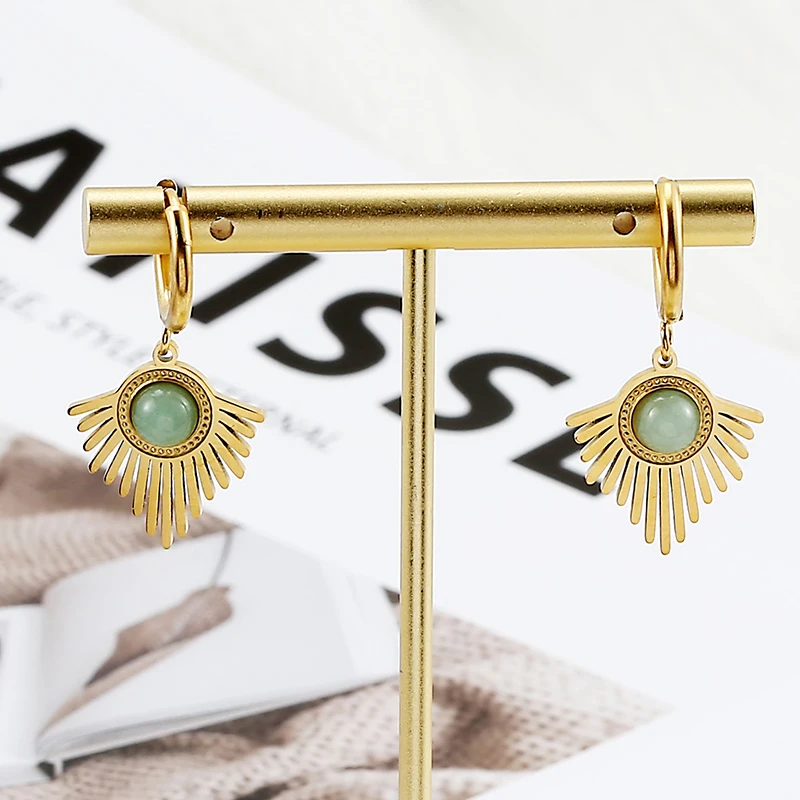 

Stainless Steel Hoop Earrings For Women Vintage Natural Stone Charms Earrings Luxury Turquoise Pendant Earring Party Jewelry