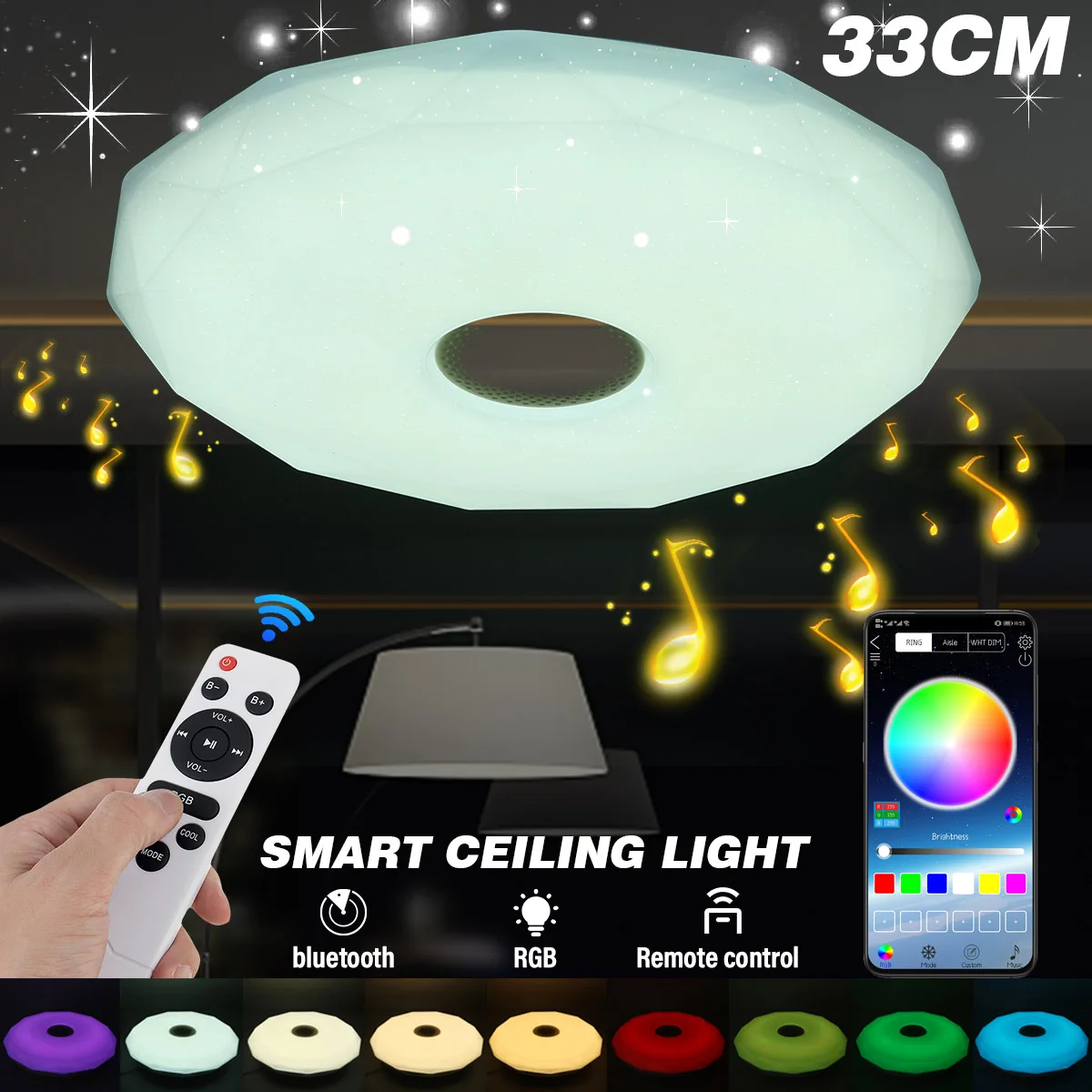 

Цветной RGB светодиодный потолочный светильник, лампа для дома с дистанционным управлением через приложение, музыкальный светильник с bluetooth ...