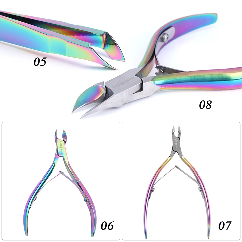 1pc Dual-end Nail Cuticle Pusher Stainless Steel Nail Art Manicure Tools Dead-skin Remover Rainbow Tweezer Nipper LA01-12/FB images - 6