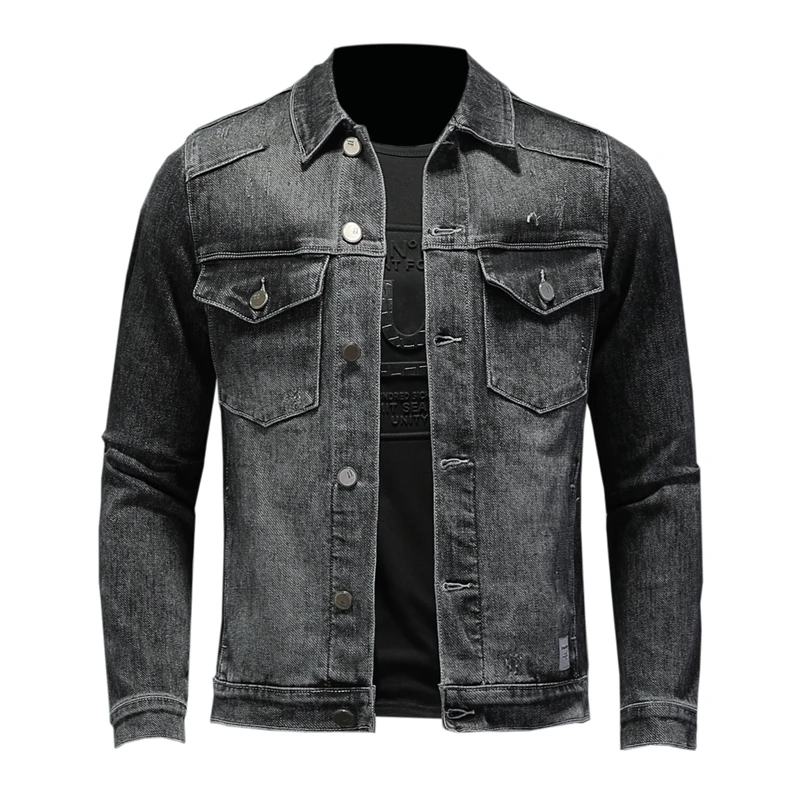 

2022 Cotton Denim Jacket Men Casual Solid Color Lapel Single Breasted Jeans Jacket Men Autumn Slim Fit Quality Mens Jackets