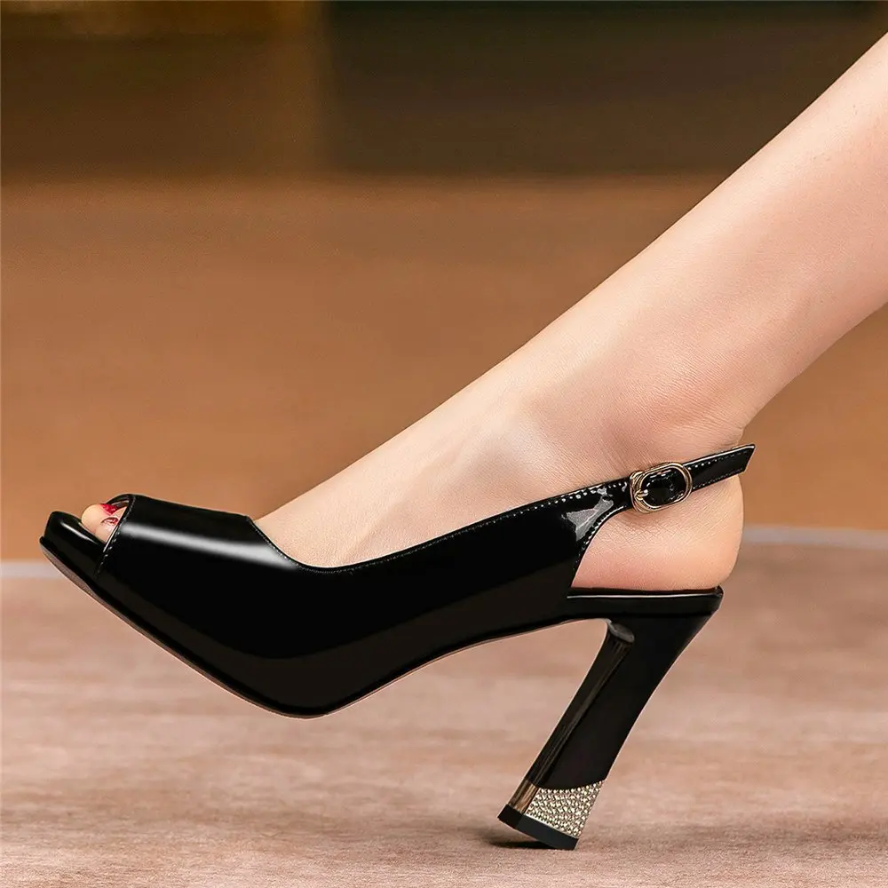 Wedding Shoe Women's Cow Leather Open Toe High Heels Shallow Buckle Sandals Party Pumps Dating Evening Shoe