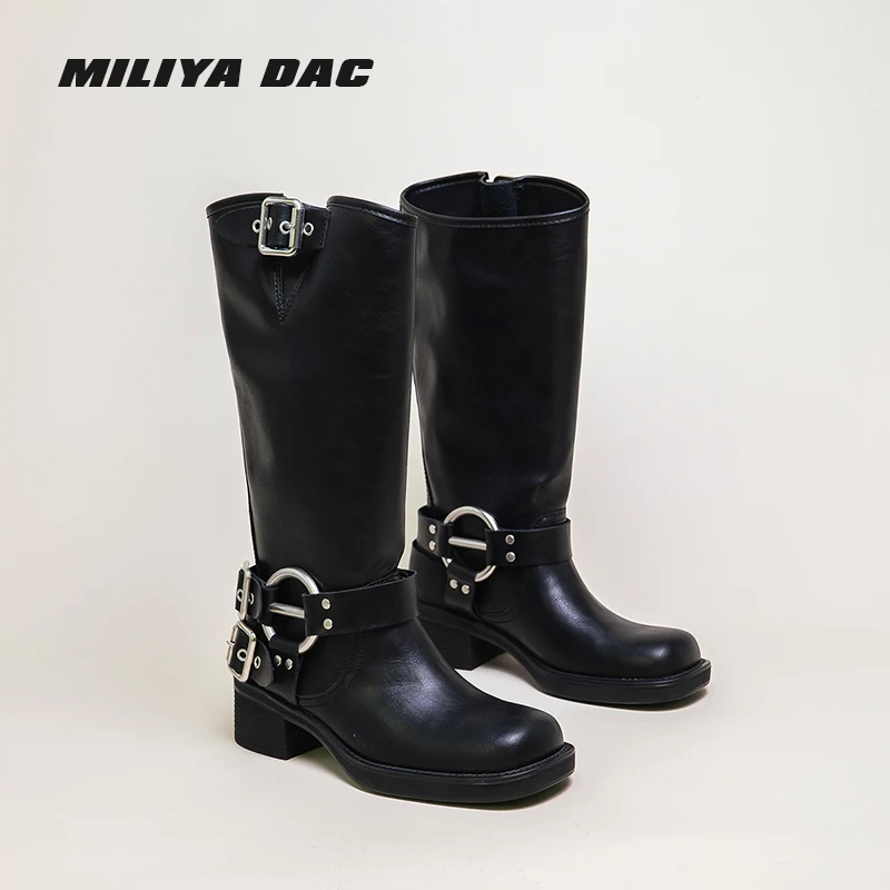 

Новинка Зима 2023, черные ботинки Anke в стиле ретро с металлическим ремешком и пряжкой, модные женские элегантные длинные ботинки на высоком каблуке, Повседневная Классическая обувь