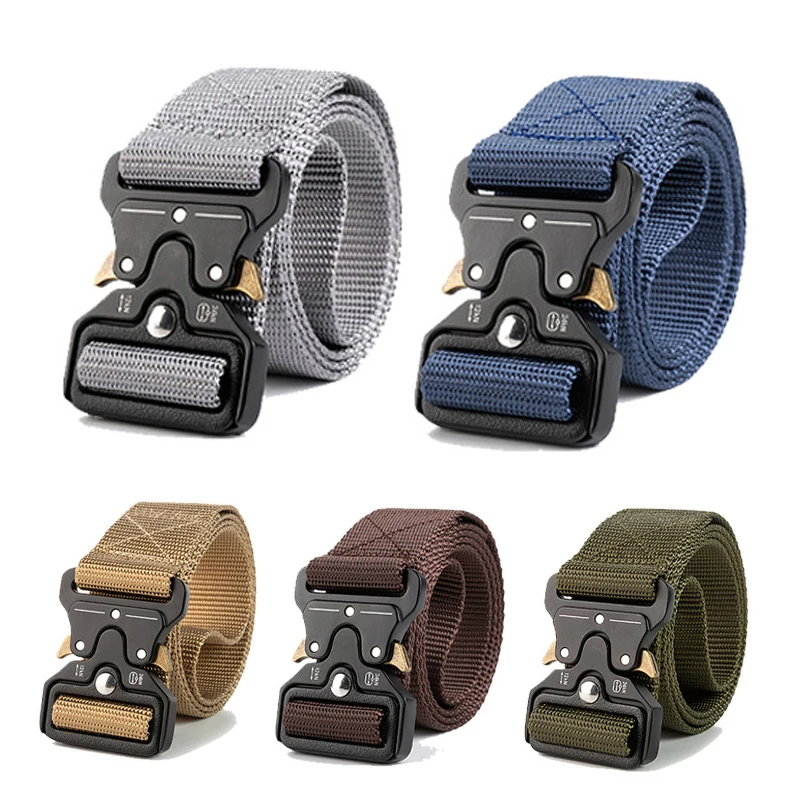 Men Military Canvas Belt Army Style Combat Tactical Belt Waistband Multifunctional Hunting Hiking Waist Strap Solid Waistaband