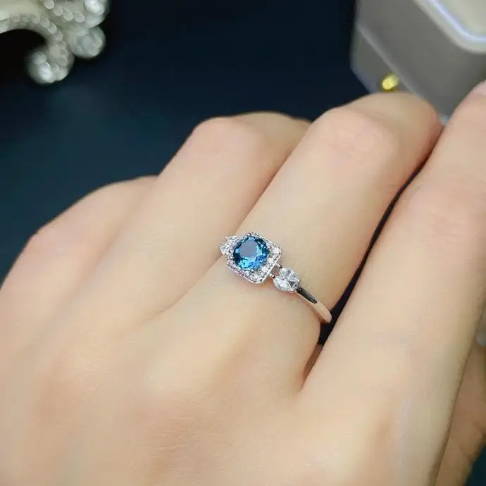 New High Quality Natural London Blue Ring Main Stone Circle 5mm Inlaid Opening Ring