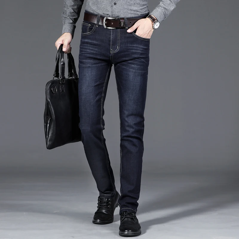 2022 Classic Style Men's Black Blue Regular Fit Jeans Business Casual Stretch Denim Pants Male Brand Trousers