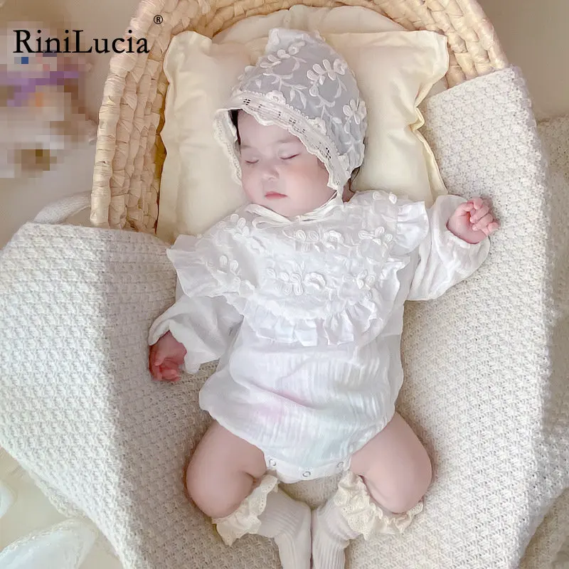 RiniLucia 2022 Newborn Baby Romper Boys Girls Baby Clothes Lace Embroidery Baby Rompers Autumn Infant Baby Boys Jumpsuit