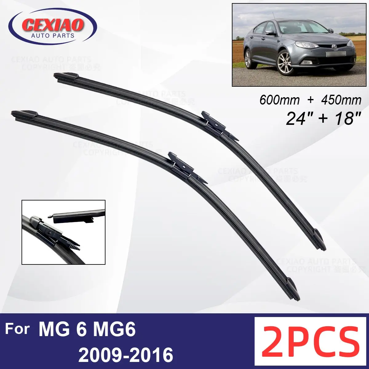 

Car Wiper For MG 6 MG6 2009-2016 Front Wiper Blades Soft Rubber Windscreen Wipers Auto Windshield 24" 18" 600mm 450mm