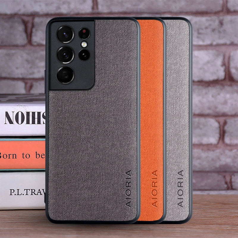 

New Textile Case for Samsung Galaxy S21 Ultra S21 Plus Soft TPU Hard PC & Textile Skin 3in1 Material Covers Coque Fundas