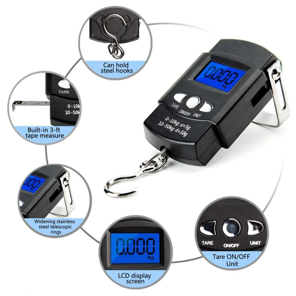 

50kg 10g Digital Scale Travel Fishing Luggage Postal Hanging Hook Electronic Weighing Machine