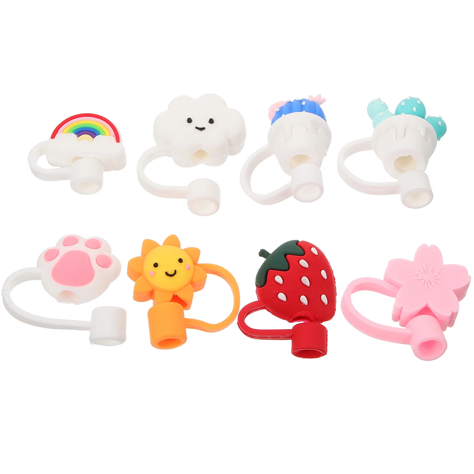

8pcs Drinking Straw Plugs Decorative Straw Covers Cartoon Reusable Straw Lids Straw Toppers