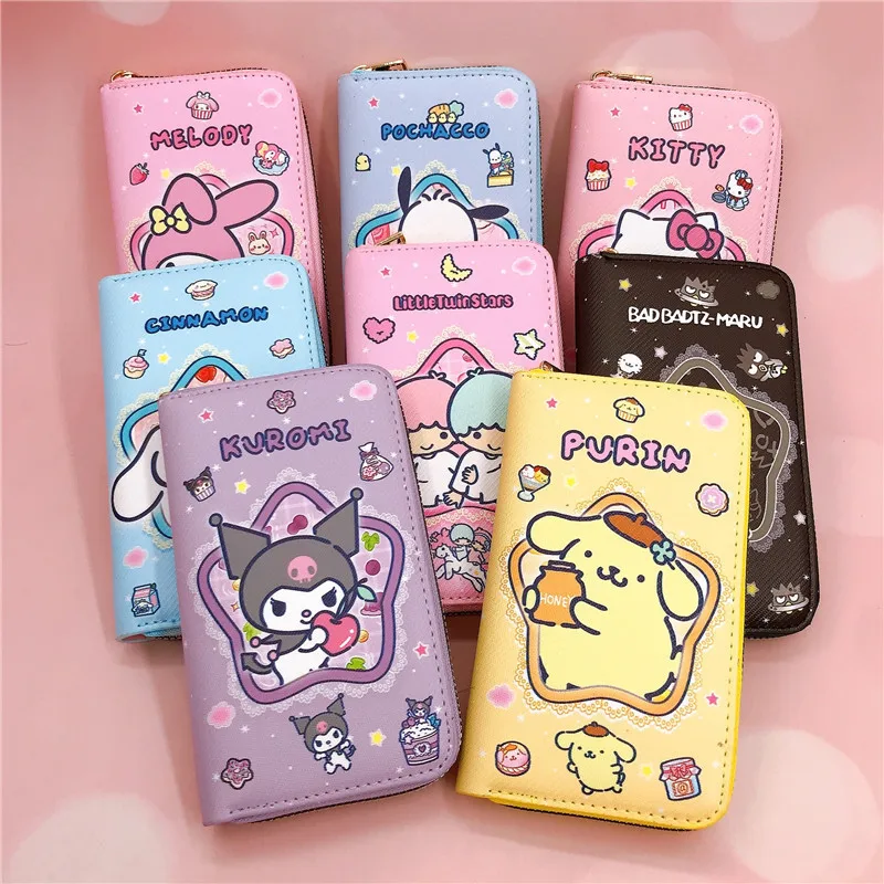 Длинные кошельки Sanrio Cinnamoroll Kuromi для женщин милый держатель карт из искусственной