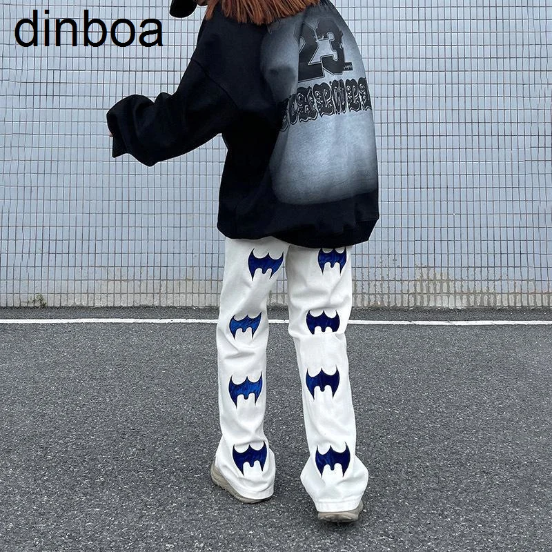 

Alphabet Bat Print High-rise Jeans American Hip Hop High Street Loose Straight Leg Pants 2022 Y2k Harajuku Fashion Casual Jeans