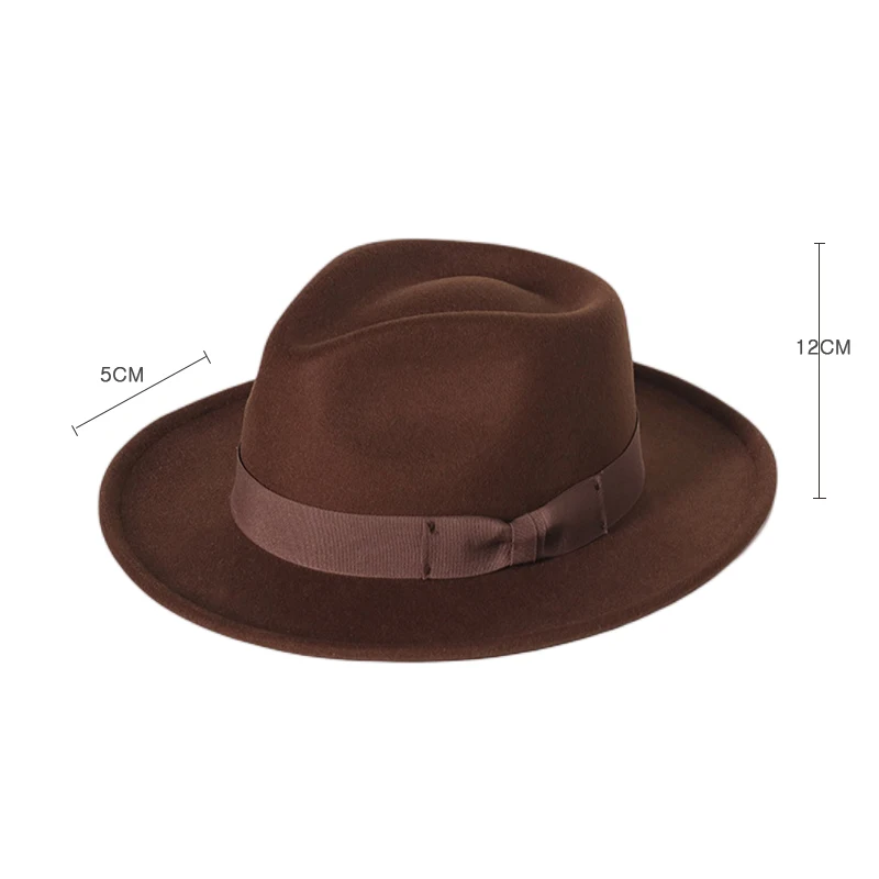 2022 New Fashion Men Fedoras Hat Women's Jazz Hat with Bow Tie Elegant Spring Black Woolen Blend Cap Outdoor Casual Felt Hat images - 6