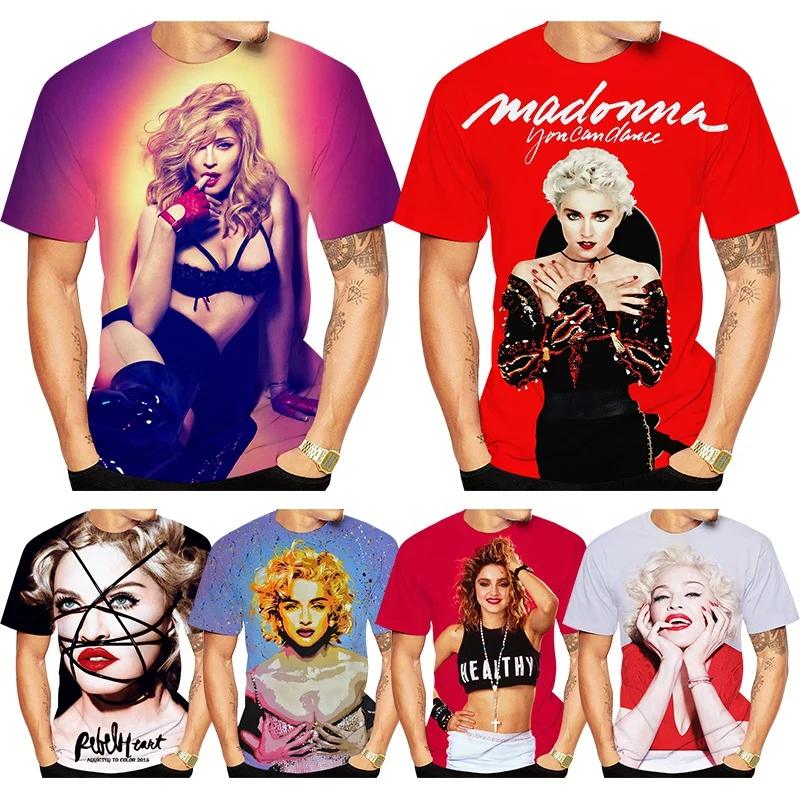 

Summer New Fashion Pop Singer Actress Madonna 3D Printing T-shirt Tops Men's Clothing Casual Short-sleeved