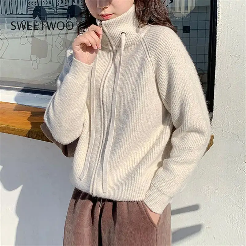 

Loose Turtleneck Cardigan Sweater for Women 2022 Winter New Solid Color Casual Long Sleeve Knit Top Female Knitted Sweaters