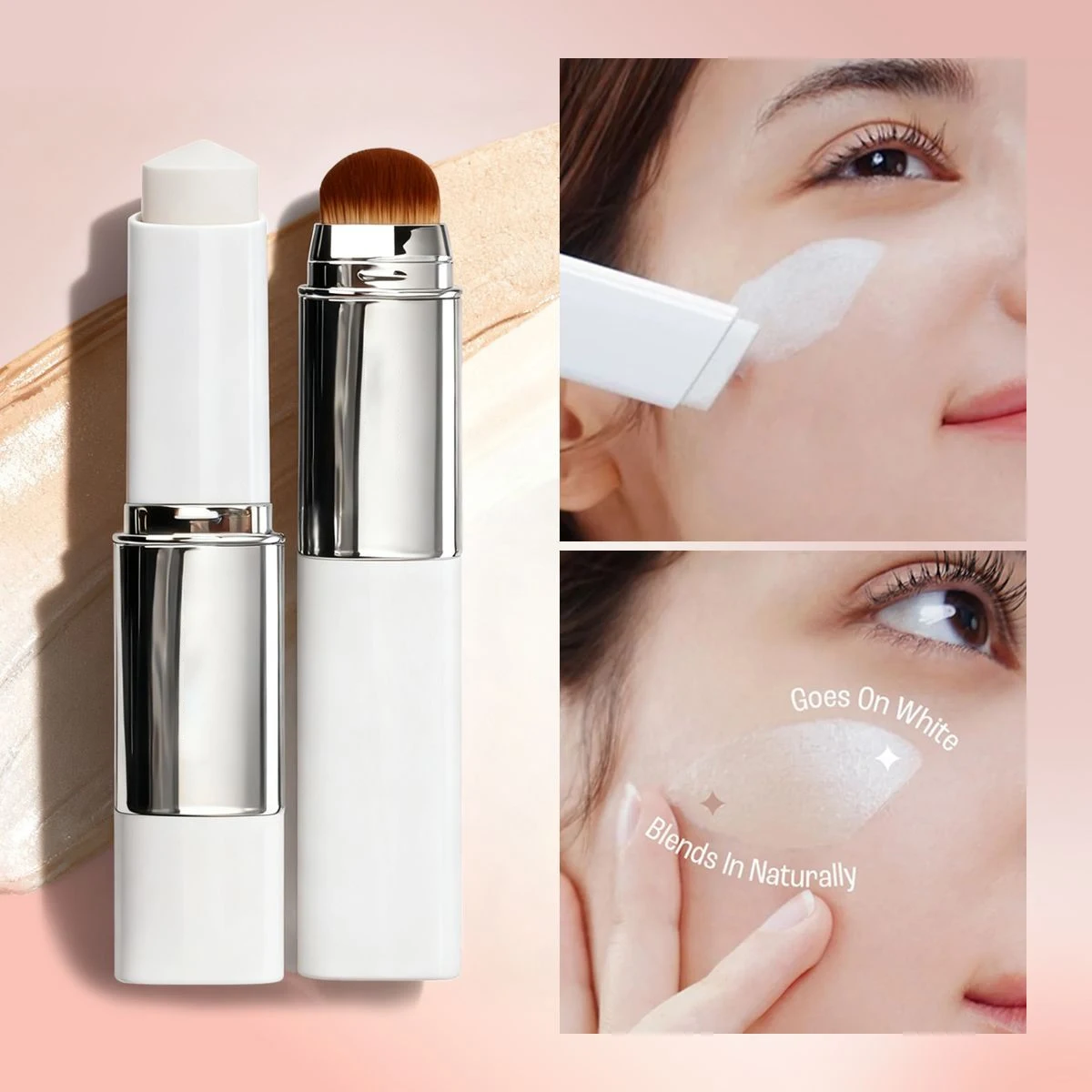 מקל יסוד מואר 2 ב-1 לשינוי צבע ​   קרם בסיס נוזלי קל משקל לחותי לכיסוי קונסיל