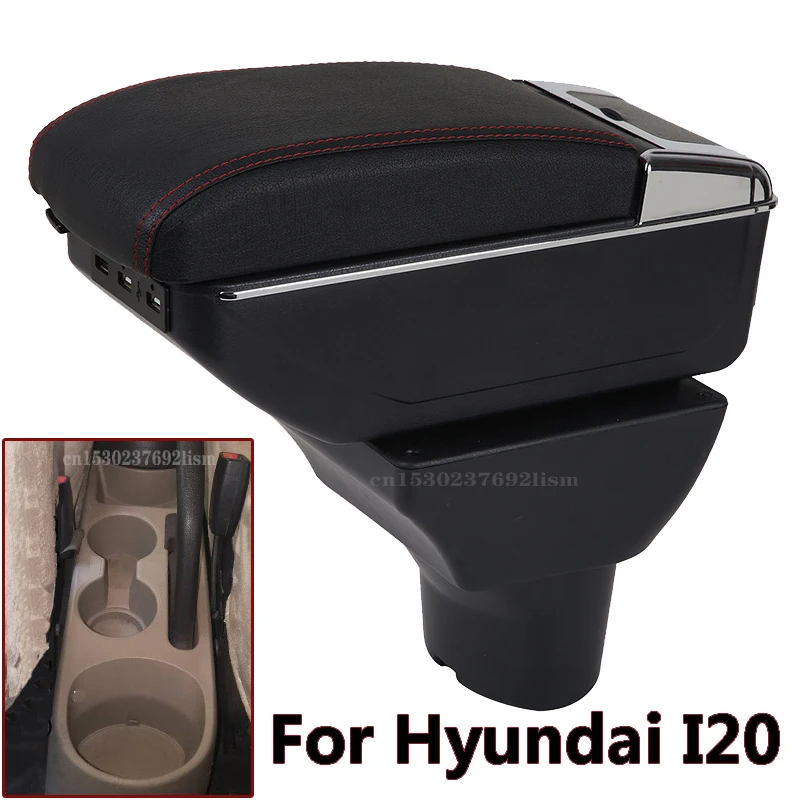 

For Hyundai I20 Armrest Interior Parts special Retrofit parts Car Armrest Center Storage box with USB LED light
