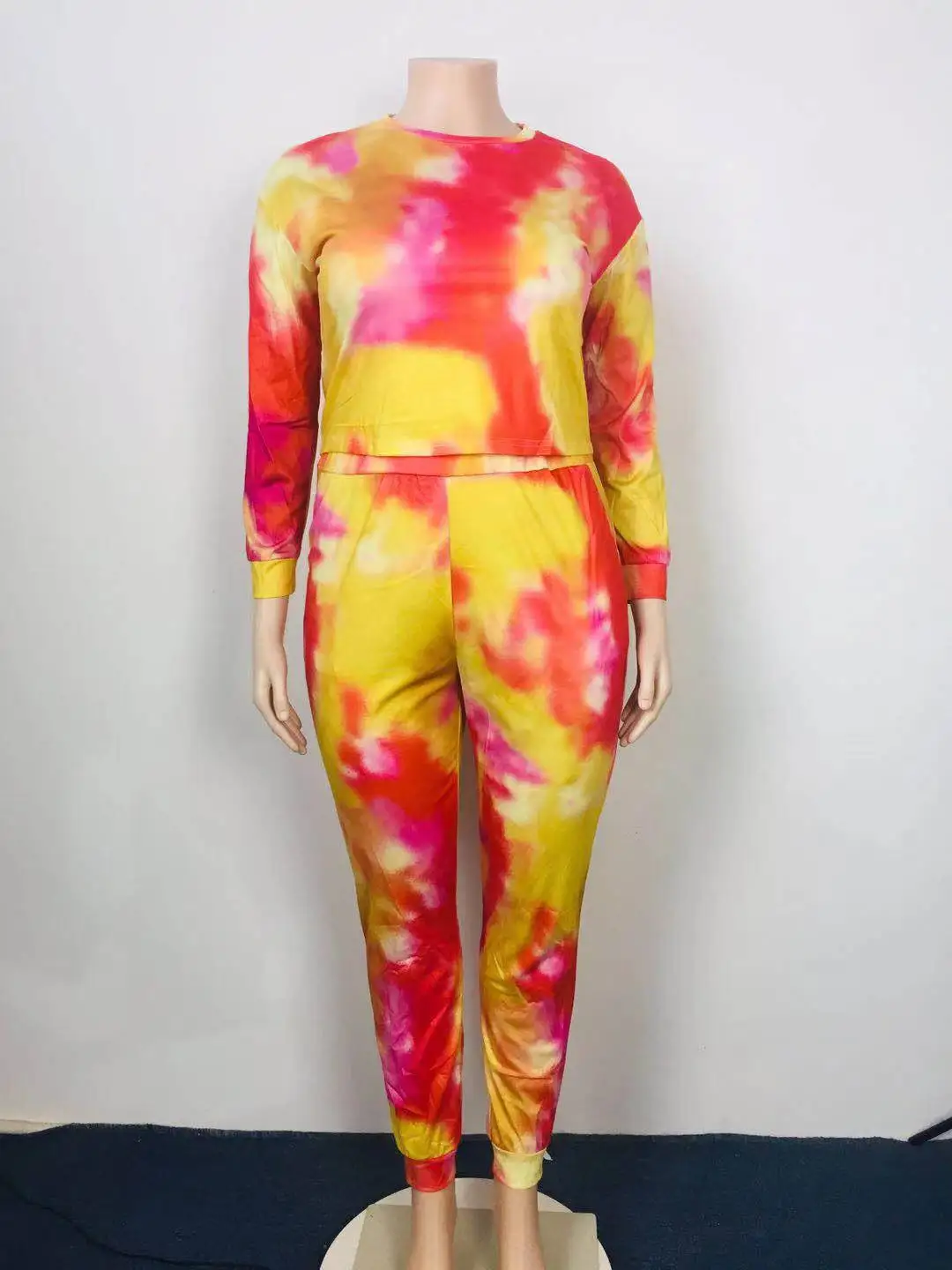 Plus Size Sets Autumn and Winter Tie Dye Long Sleeve Large Two-piece Set Long Sleeve Plus Size Women Clothing Full Slim Fit