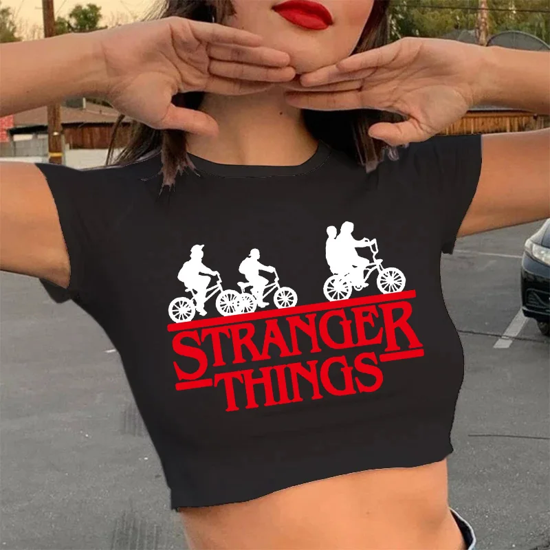 Crop Top Stranger Things T Shirt Women Upside Down Tshirt Eleven Female Graphic Grunge T-shirt Femme Tee Shirts Gothic Clothing |