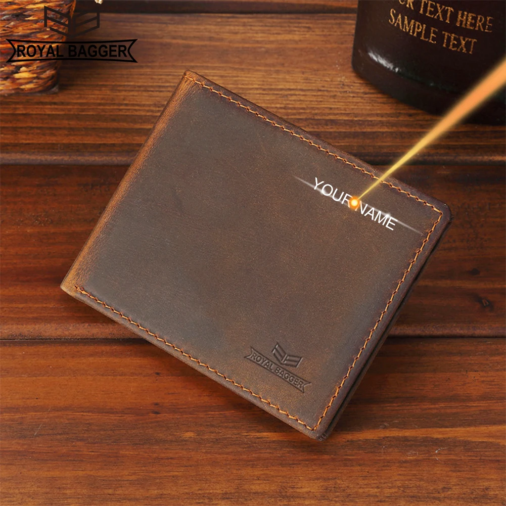 

Royal Bagger RFID Block Short Wallet for Men Retro Genuine Cowhide Man Card Holder Crazy Horse Leather Slim Purse 1398