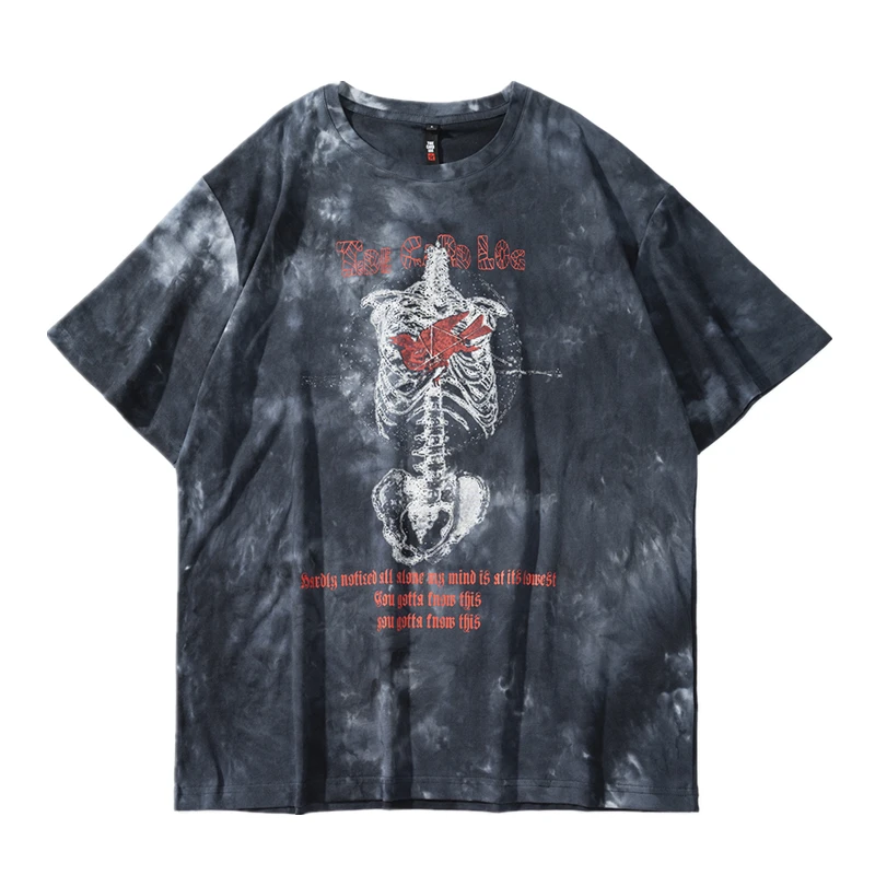 

West Coast High Street American Retro Hip Hop Personality Skull Print Short Sleeve T-shirt Men and Women Streetwear Tshirts Tees