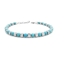 runda mens bracelet natural stone turquoise 4mm with stainless steel adjustable size 22cm fashion charm bead bracelet