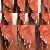 mc 1pcs s925 silver geometric round zircon piercing stud earring for women silver star earring pendientes jewelry gifts aretes