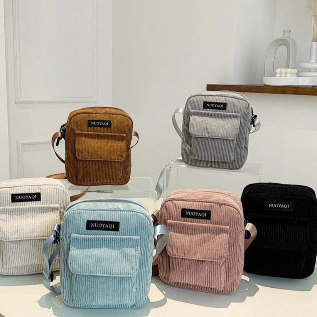 

Women Corduroy Shoulder Bags Striped Cloth Fabric Handbags Casual Zip Tote Canvas Crossbody Bag Cute Shopping Bag for Ladies