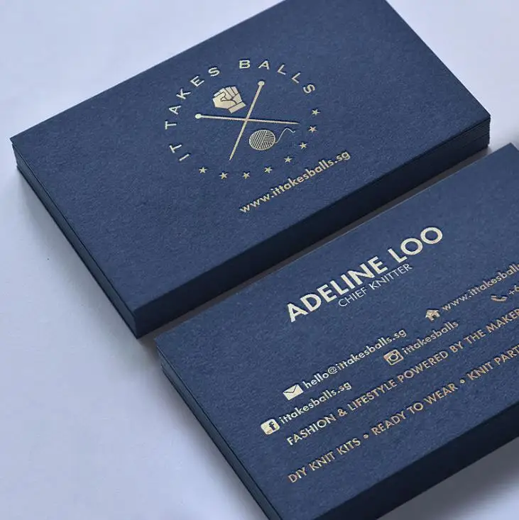 100pcs Luxury Gold foil Dark Blue Business Cards Design and Print QR Calling Cards with holographic foil stamping