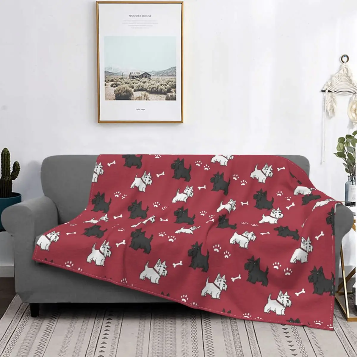

Red Scottish Terrier Dog Coral Fleece Plush Throw Blanket Scottie Tartan Skye Blankets for Bedding Bedroom Thin Bed Rug