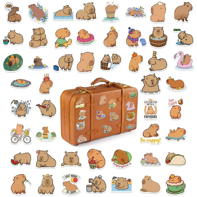 

50PCS Capybara Sticker Waterproof Cartoon Animal Stickers Pack Lovely Decals for Water Bottles Laptop Luggage Skateboard Decors