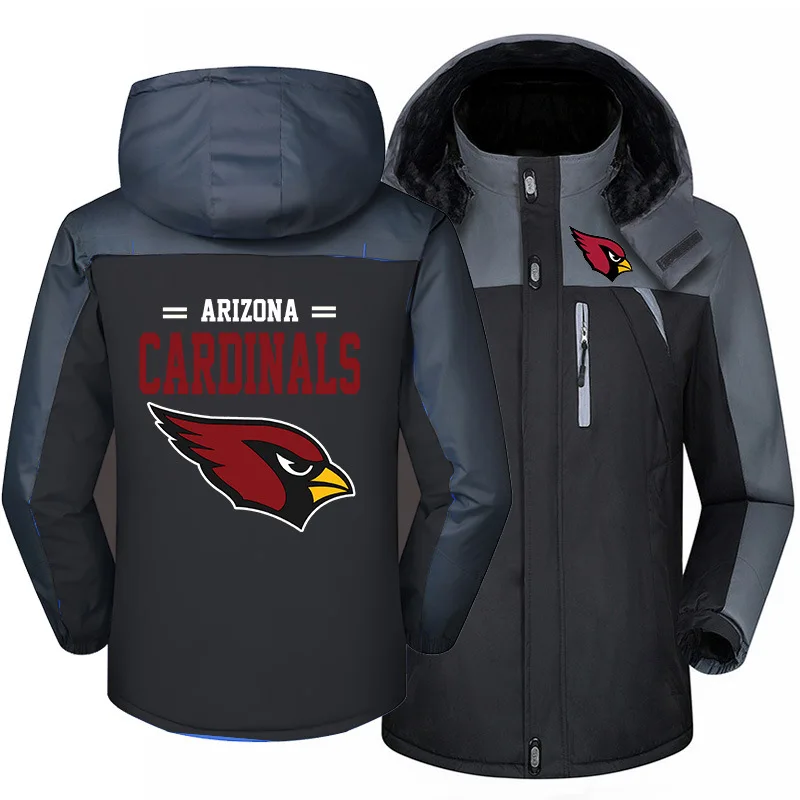 

Arizona Men Cardinals Winter Jackets Outdoor Windproof Clothes Sports Coat Warm Plus Velvet Quality Zipper Football Jacket Man