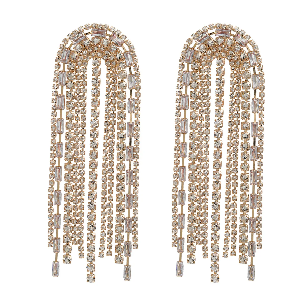 Элегантные женские серьги-подвески с фианитами и кисточками серебристые