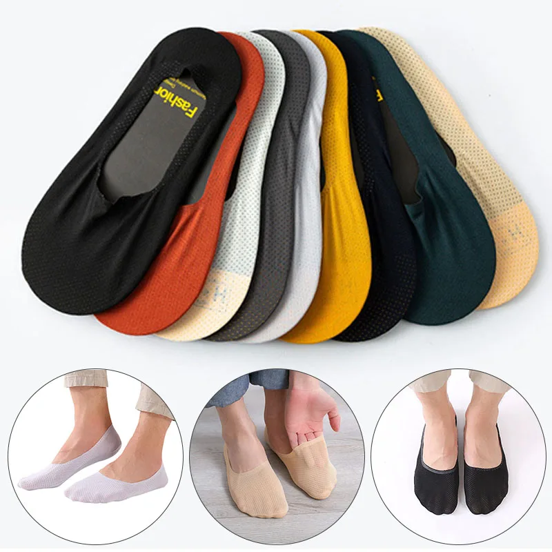 

Ice Silk Mesh Boat Socks Invisible Hollow Breathable Anti Slip Silicone Heel Thin Business Socks Men Woman Summer Floor Socks