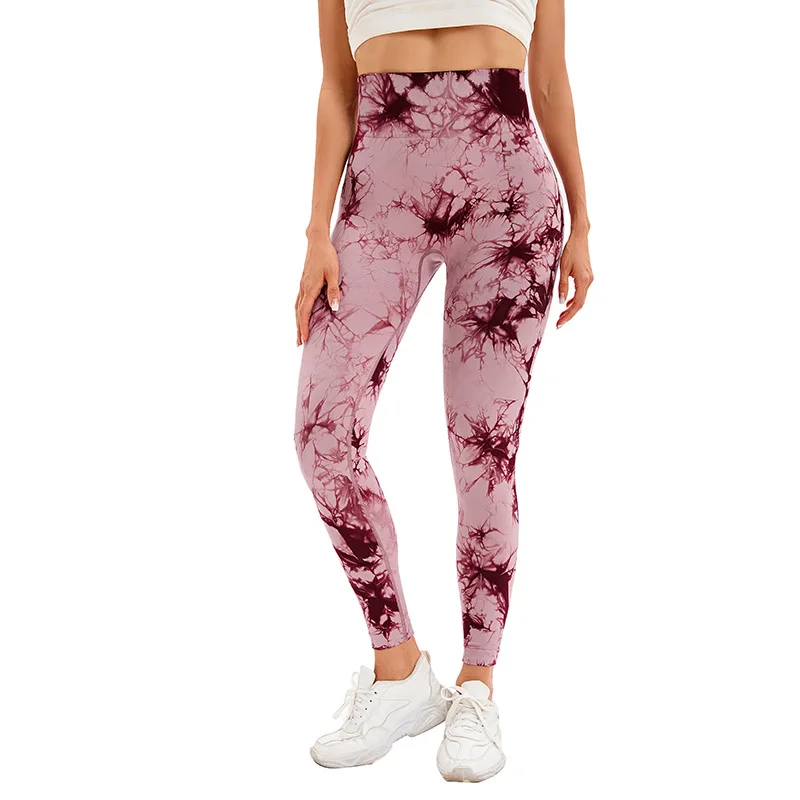 

High Waist Tie-Dye Seamless Yoga Pants Women's Peach Hip Lifting Sport Tights High Waist Belly Contracting Running Fitness Pants